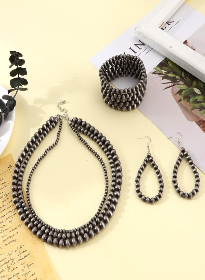 MOZAKA Western Jewelry Set for Women Including Vintage Navajo Pearl Necklace Western Style Navajo Pearl Earring and Bracelets (A) - Image 3